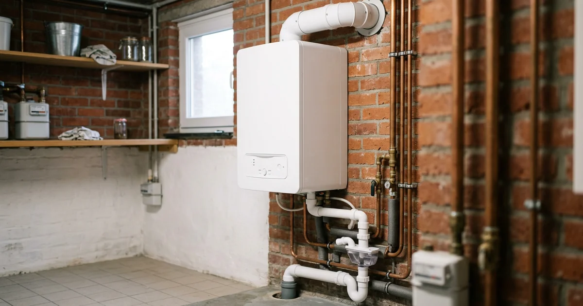 Chaudière à condensation avec conduit d'évacuation et tuyau de condensats