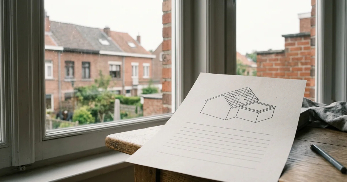 Devis imprimé et plan de toiture sur une table, devant une fenêtre