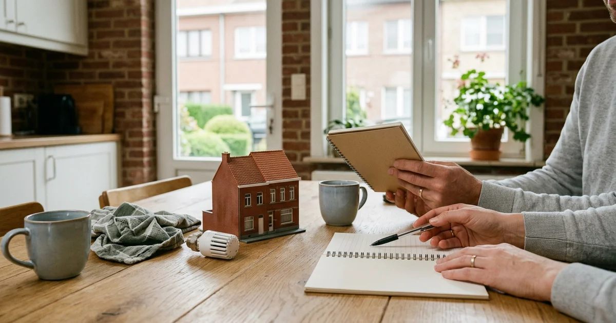 Notes et maquette de maison sur une table de cuisine pour préparer un projet