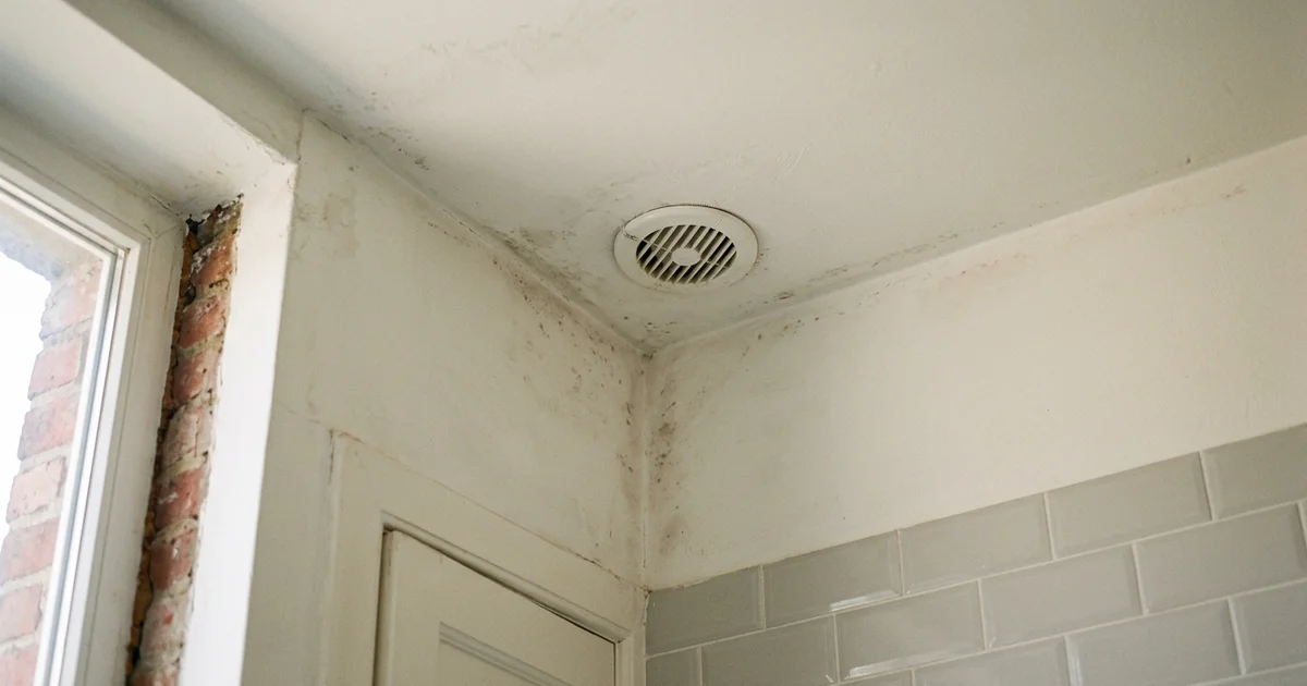 Coin de plafond de salle de bain avec de légères traces sombres