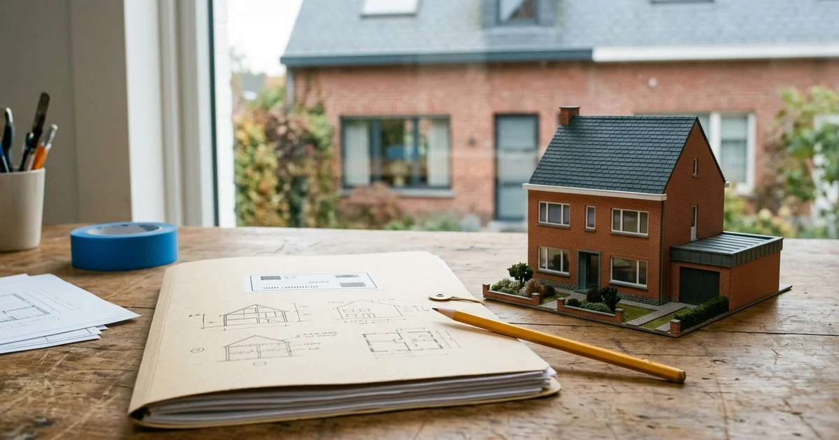 Dossier de demande d'aide et petite maquette de maison sur une table