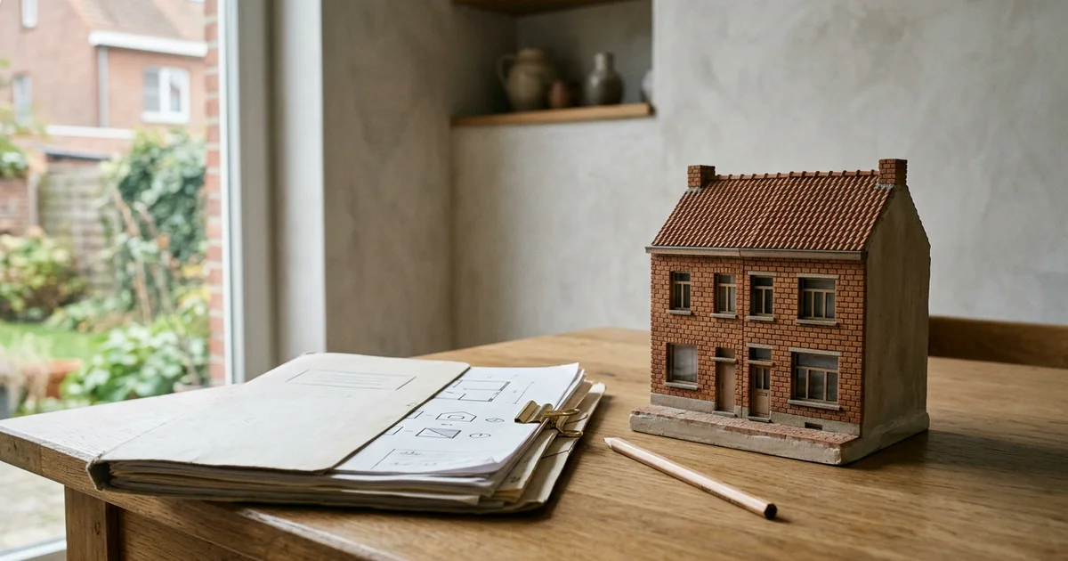 Dossier de demande d'aide et plan de maison posés sur une table