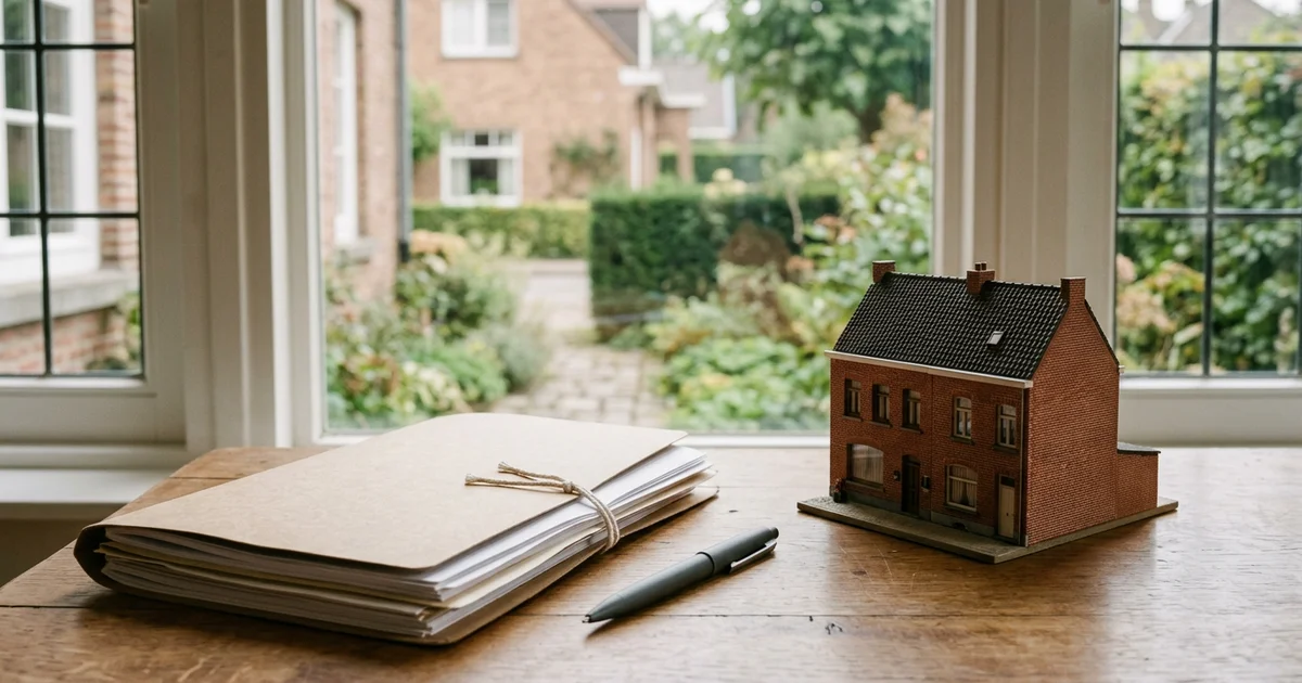 Dossier de demande de prime posé sur une table près d'un plan de maison