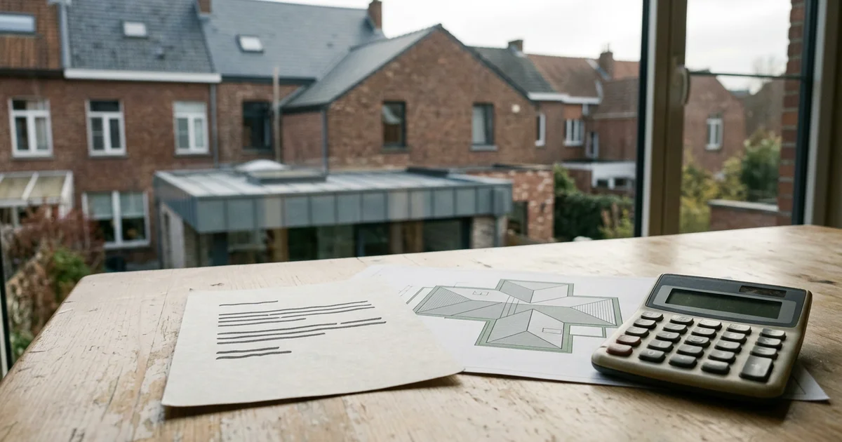 Devis papier, plan de toiture et calculatrice sur une table