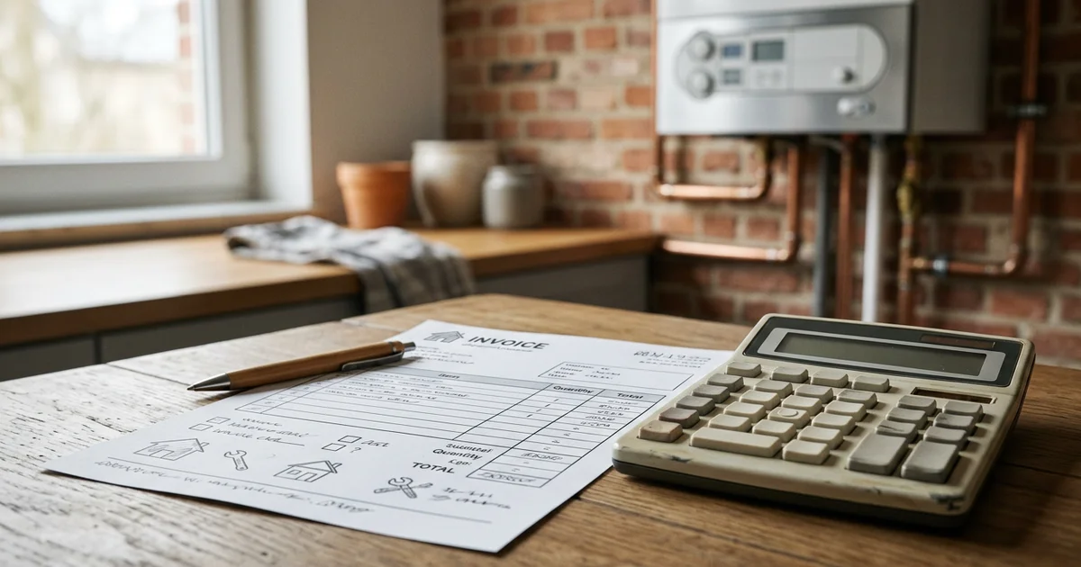 Facture détaillée posée à côté d'une calculatrice