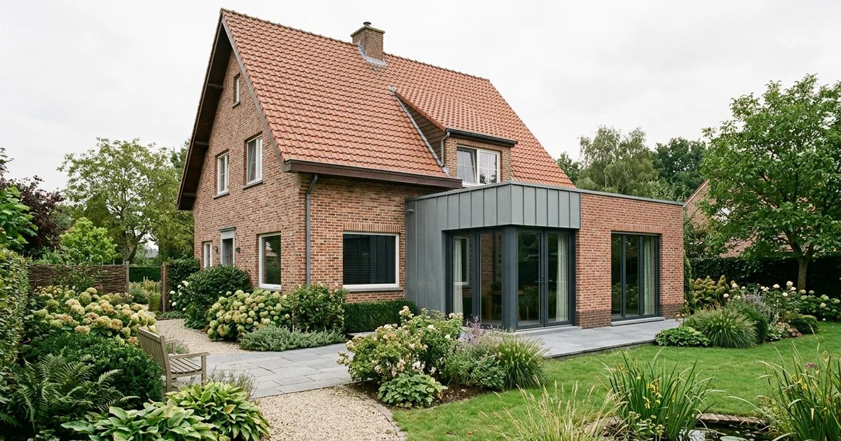 Maison à toiture à deux versants et extension à toit plat
