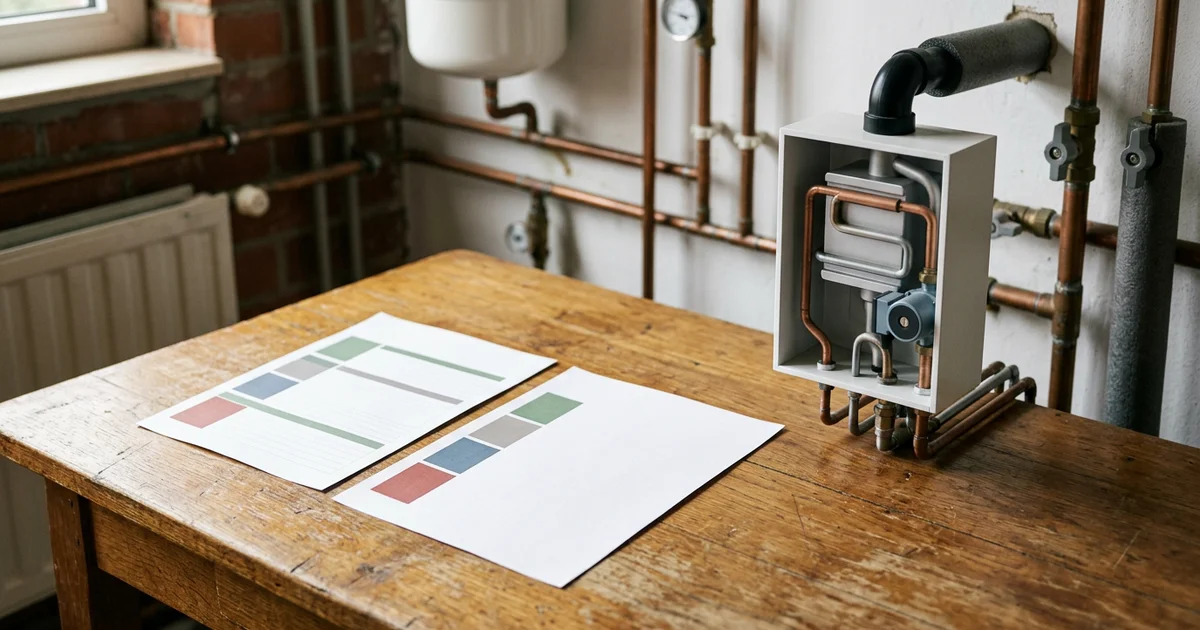 Vergelijking van twee ketelfiches met energieklassen op een tafel