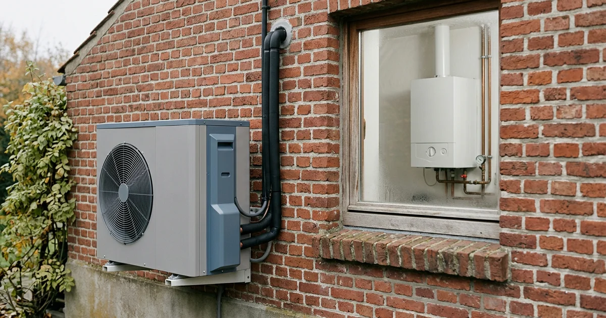 Warmtepomp buiten en gasketel binnen aan dezelfde gevel