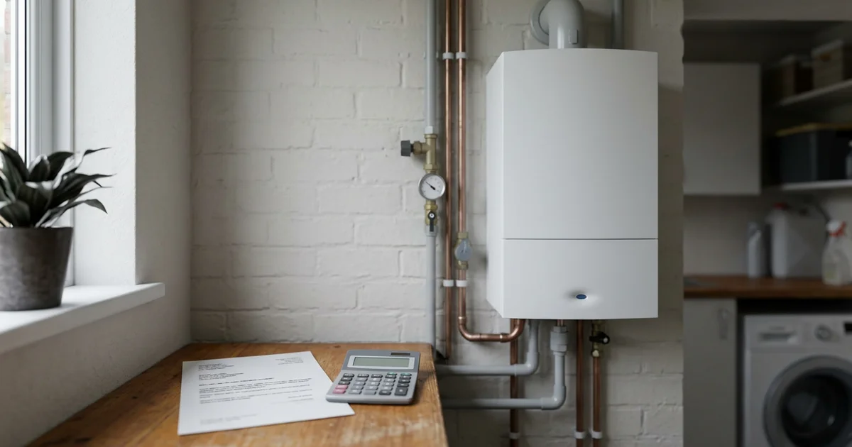 Offerte en rekenmachine naast een wandketel in een woning