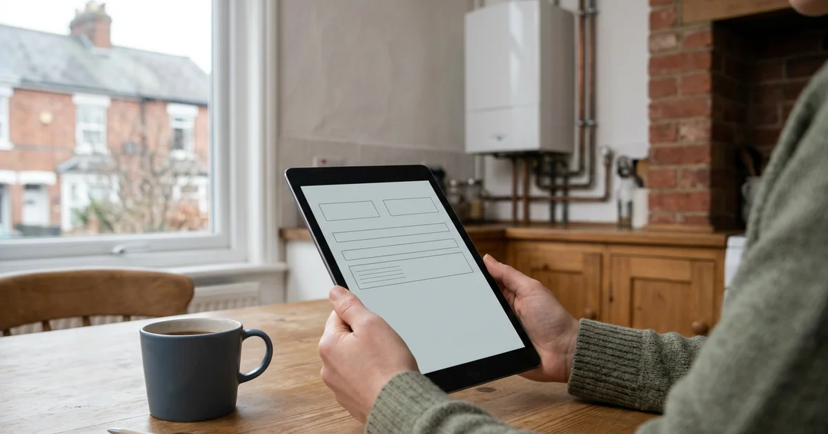 Bewoner vult op een tablet een offerteaanvraag voor een ketel in