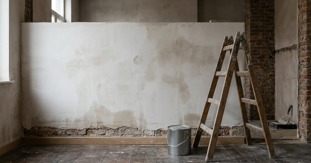 Droge gepleisterde muur na een behandeling in een Vlaamse woning