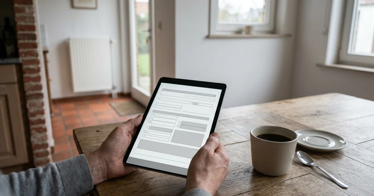 Bewoner vult op een tablet een offerteaanvraag in voor een warmtepomp