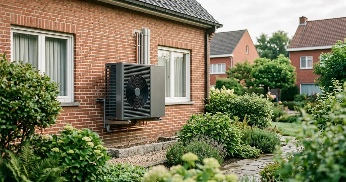 Buitenunit van een warmtepomp die warmte uit de buitenlucht haalt