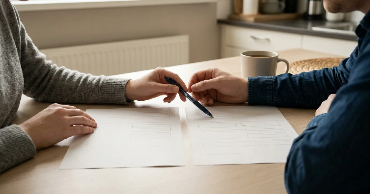 Bewoners vergelijken een huurcontract en een koopofferte voor een cv-ketel
