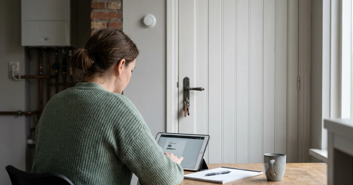 Bewoner vult op een tablet een offerteaanvraag voor een cv-ketel in