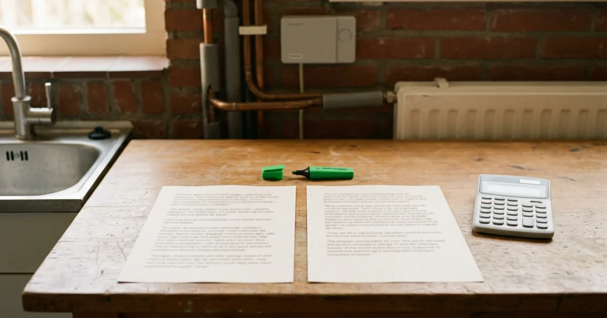 Twee offertes voor een cv-ketel naast elkaar op een tafel met markeerstift