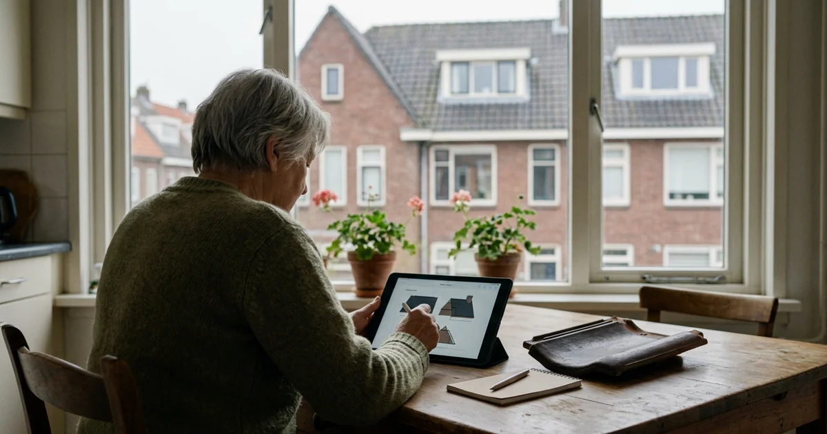 Bewoner vult op een tablet een offerteaanvraag voor dakwerk in