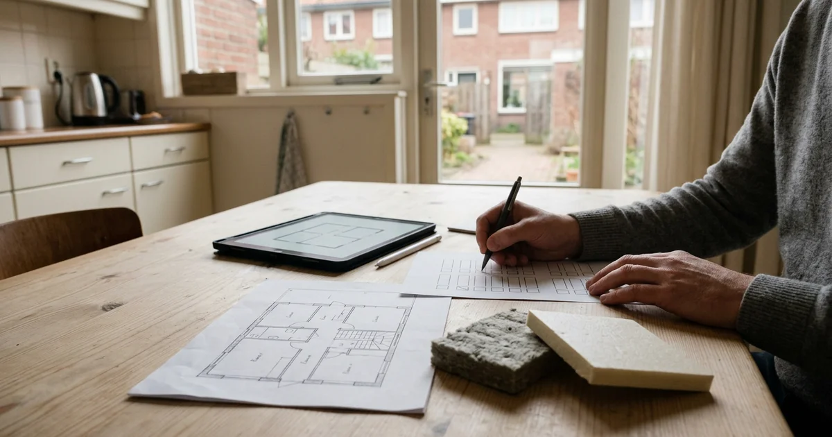 Handen vullen een papieren checklist in naast een tablet op een tafel