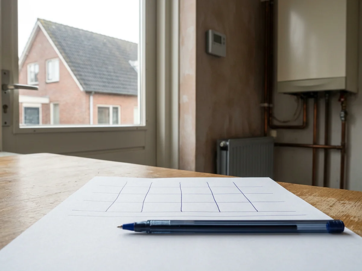 Overzicht van offertepunten op een blad naast een pen