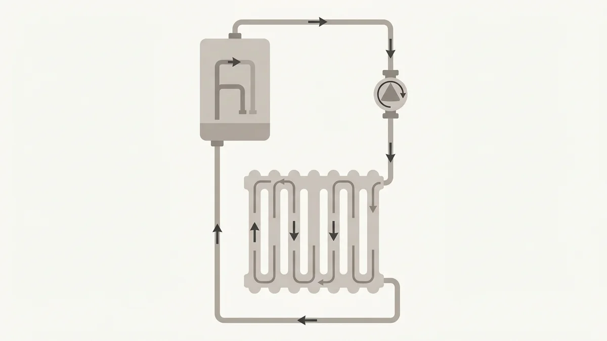 Schema van cv-water dat van ketel naar radiator en terug stroomt